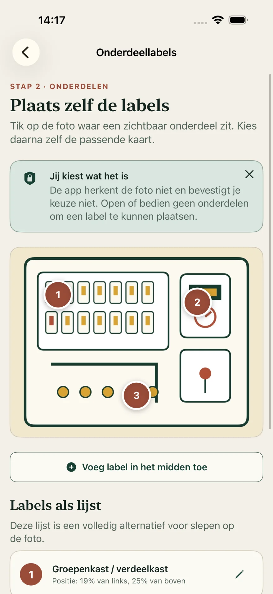 Overzichtsfoto waarop de gebruiker zelf labels heeft geplaatst