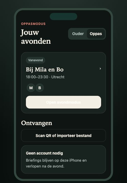 Oppasdashboard met de ontvangen avondbriefing