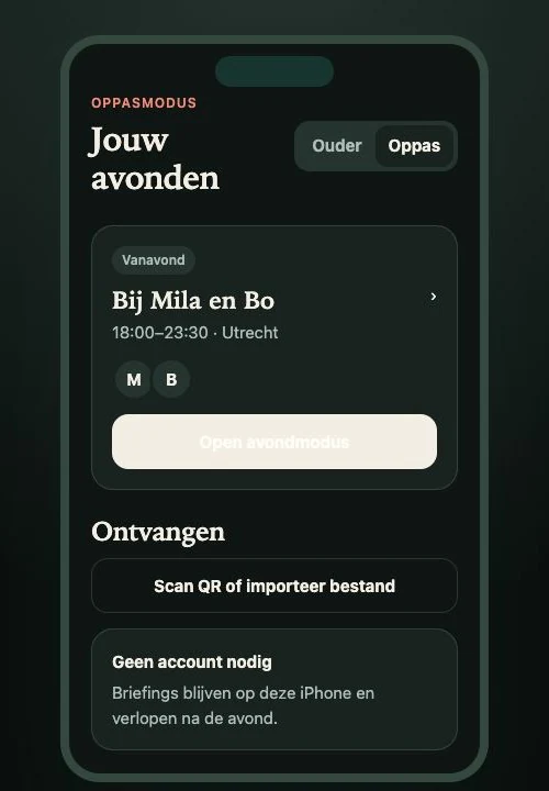 Babysitter dashboard with the received evening briefing