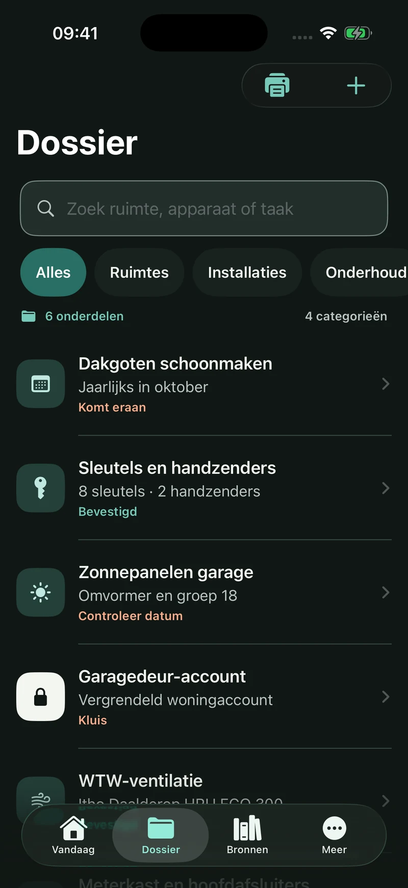 Searchable dossier in Woningboek